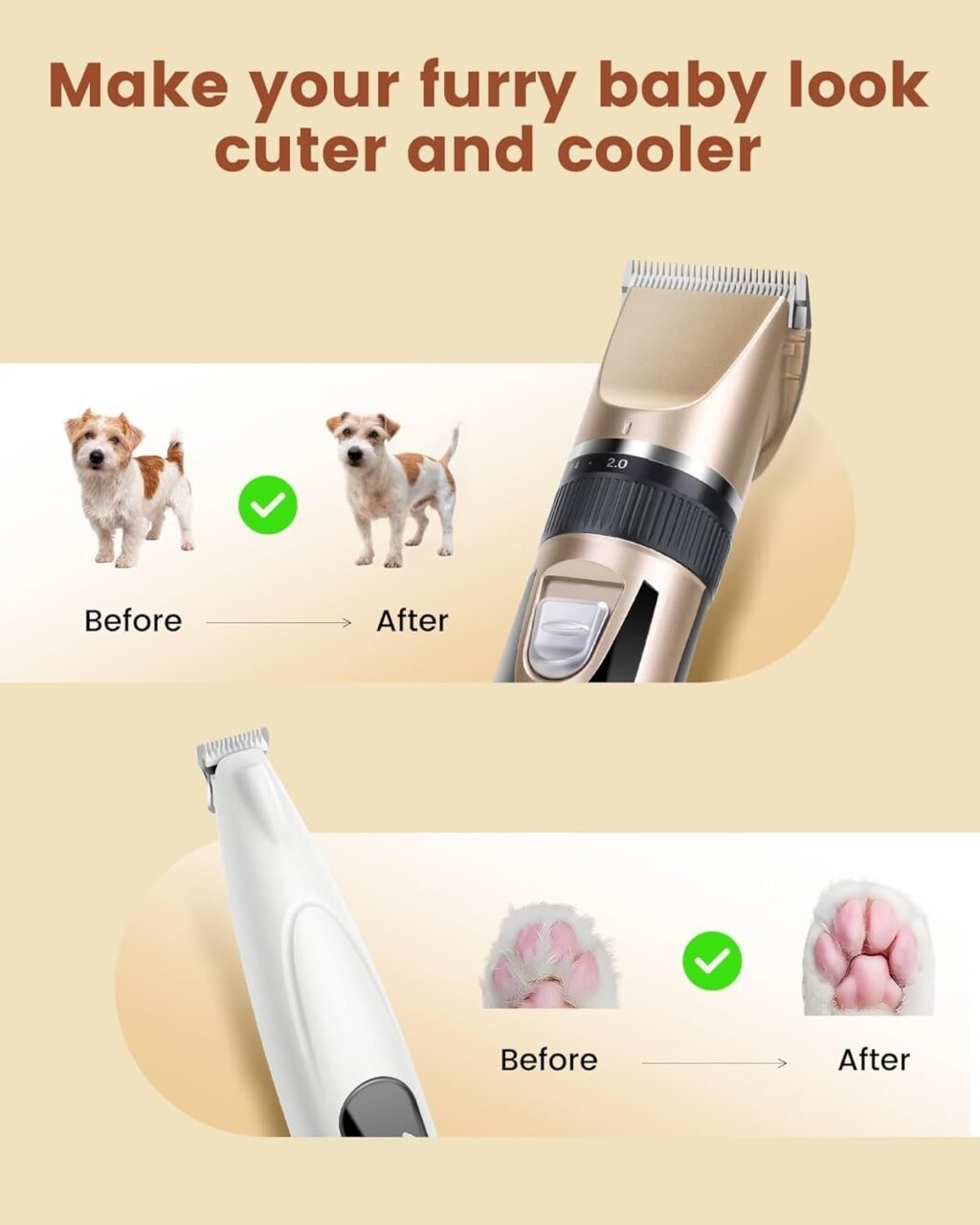 2-in-1 Rechargeable Dog Grooming Kit – Low-Noise Cordless Clippers & Paw Trimmer for Pets - Image 5